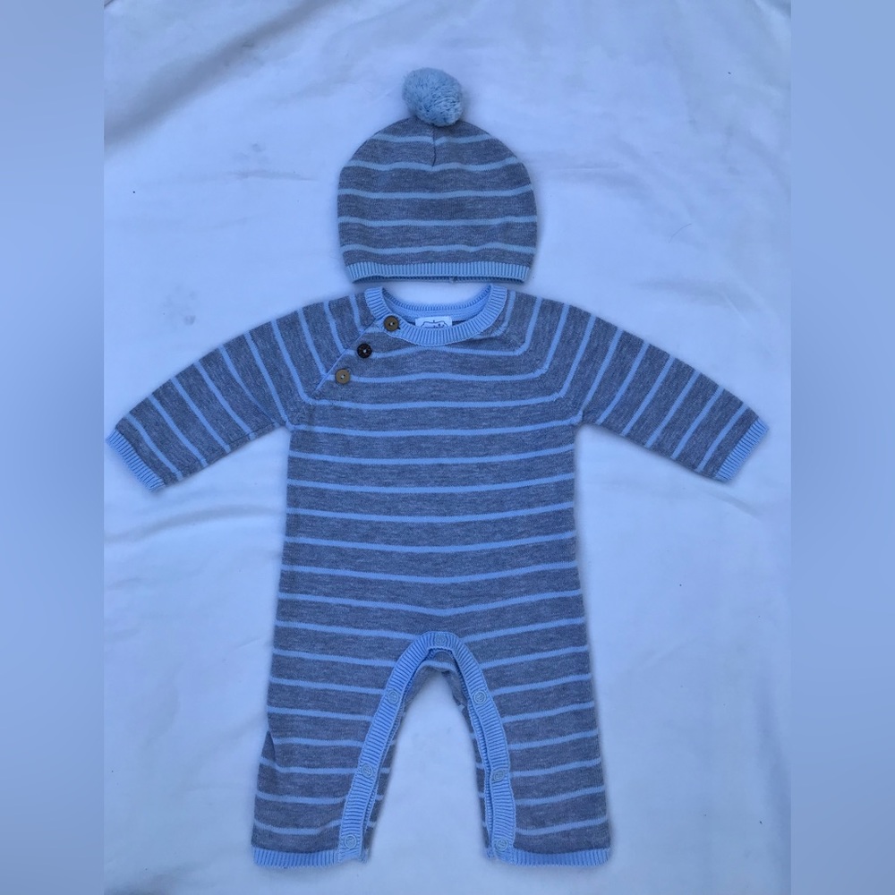 Mud pie infant gray and blue one piece sweater.